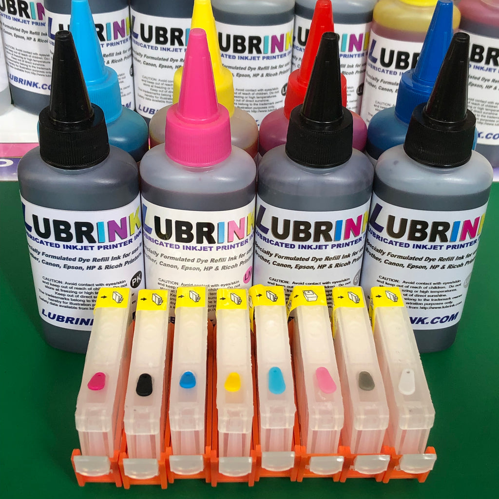 Lubrink Dye Refill Ink CLI-65 Refillable Cartridges Canon Pixma Pro 200 (No Chip)