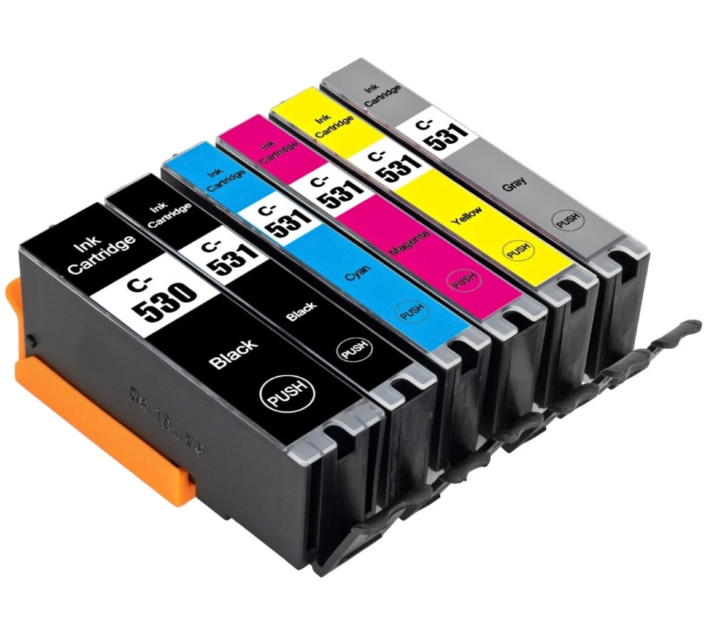 Set (6) Generic PGI-530 BK CLI-531 BK/C/M/Y/GY Canon Pixma TS8750 TS8751 Ink Cartridges