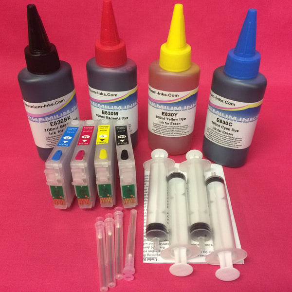 T0711-4 REFILLABLE CARTRIDGES + 400ML INK