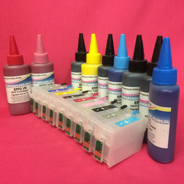 R3000 REFILLABLE CARTRIDGES + 900ml PIGMENT INK EPSON STYLUS PHOTO R3000 NON OEM