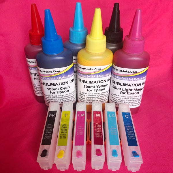 SUBLIMATION INK + REFILLABLE CARTRIDGES REPLACE EPSON 24 24XL XP-55 XP970