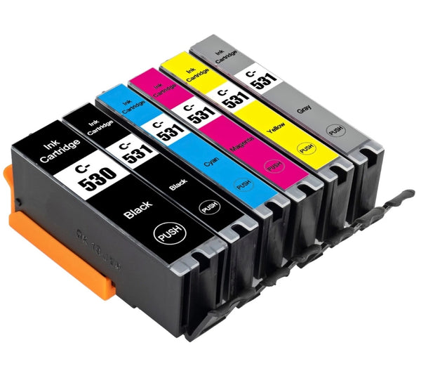 Set (6) Generic PGI-530 BK CLI-531 BK/C/M/Y/GY Canon Pixma TS8750 TS8751 Ink Cartridges