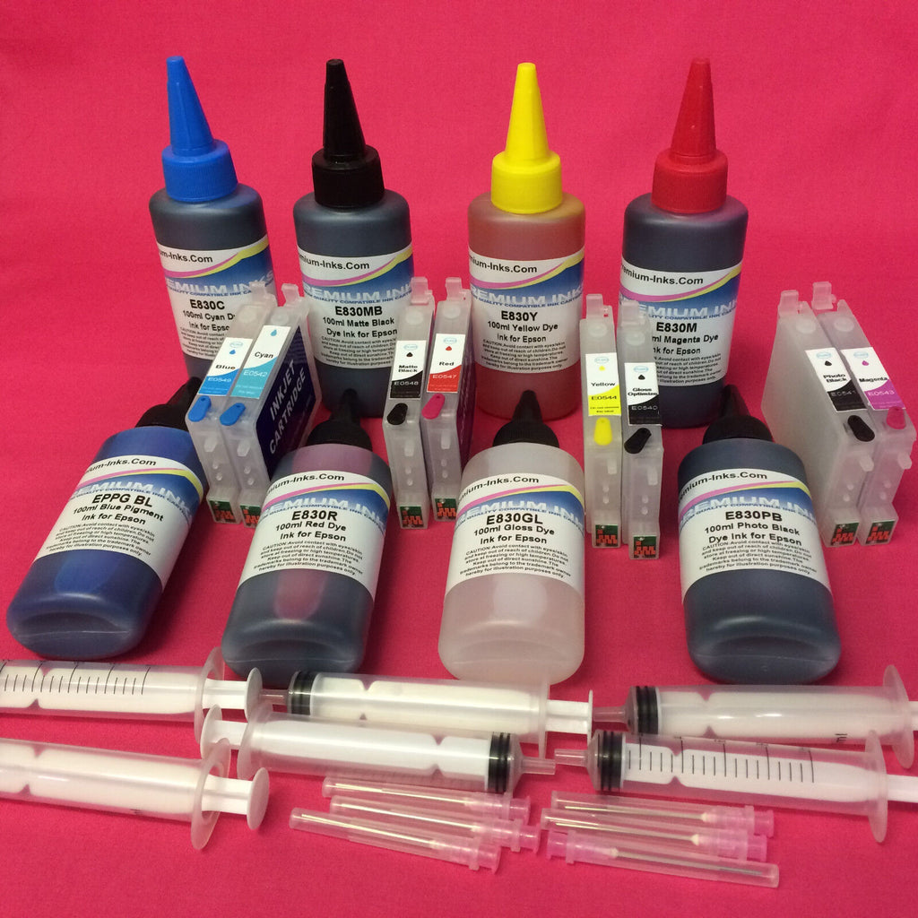 R800 R1800 REFILLABLE CARTRIDGES + 800ML DYE INK
