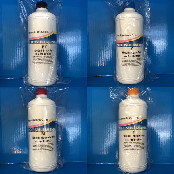 LITRE BOTTLE SET (4) DYE REFILL PRINTER INK FOR REFILLING BROTHER CARTRIDGES Non OEM