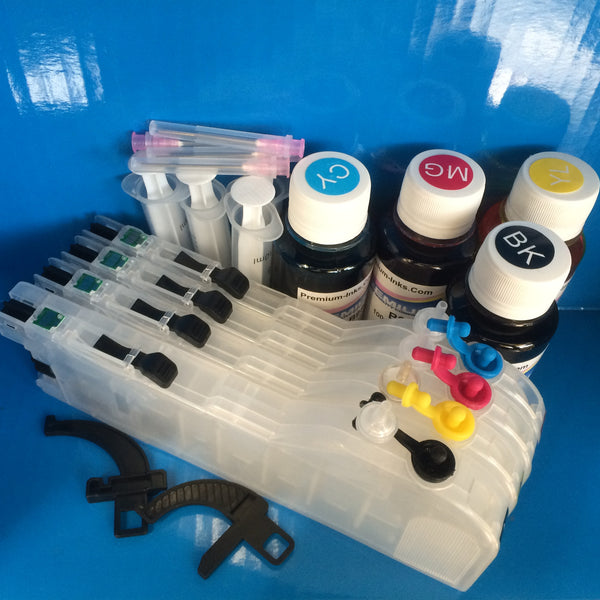 4 LARGE RHINOFILL REFILLABLE PRINTER CARTRIDGES + 400ML INK BROTHER LC123 LC125 LC127 Non OEM