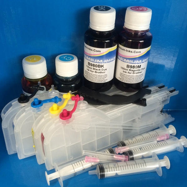 4 LARGE REFILLABLE PRINTER CARTRIDGES +400ML INK TO REPLACE BROTHER LC1220 LC1240 LC1280 NON OEM