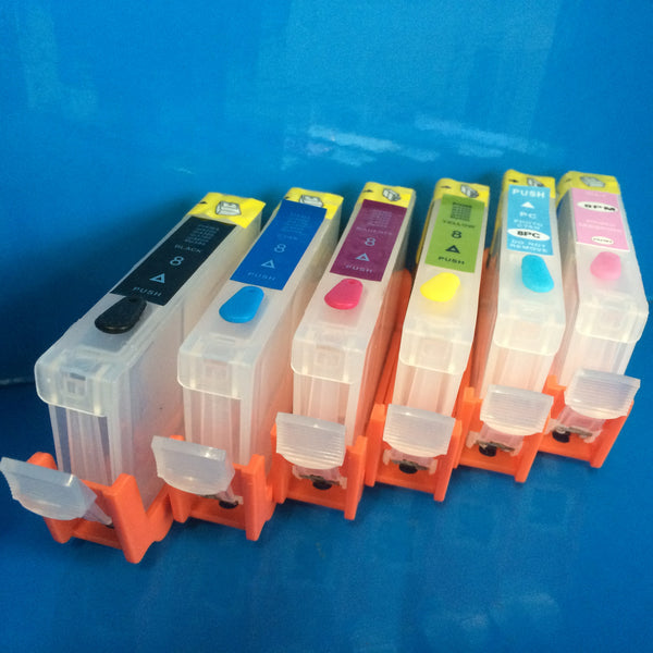 6 REFILLABLE EMPTY CARTRIDGES FOR CANON CLI-8 BK/C/M/Y/PC/PM