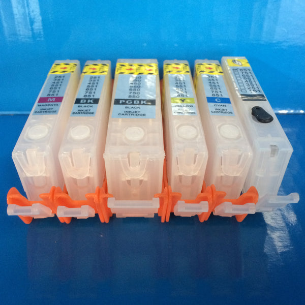 6 REFILLABLE CARTRIDGES FOR CANON PGI-550BK CLI-551 BK/C/M/Y/G