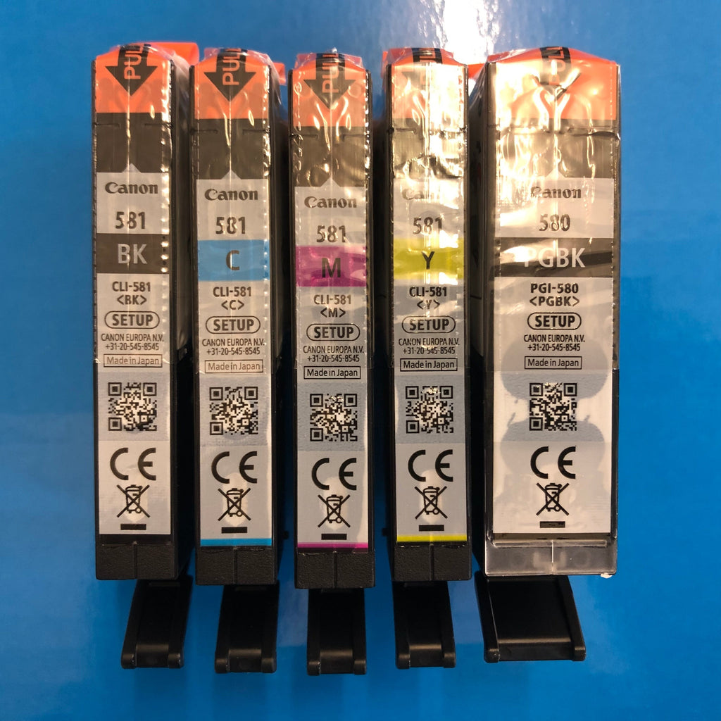 Set (5) Genuine Canon Starter Replacement PGI-580 BK CLI-581 BK/C/M/Y Ink Cartridges