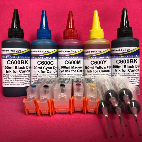 5 Refillable Cartridges Dye Ink for Canon 580/581