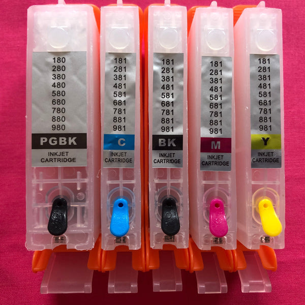 Set 5 Canon PGI-580 CLI-581 Refillable Cartridges