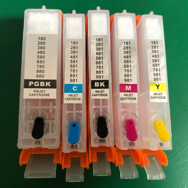 Set 5 Refillable Cartridges Canon PGI-580BK CLI-581 C/M/Y