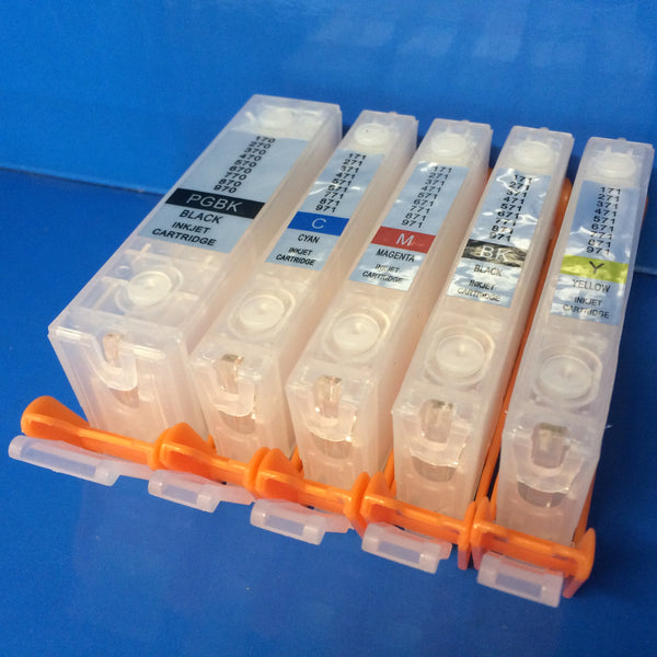 REFILLABLE CARTRIDGES + 5X100ML PIGMENT/DYE INK FOR CANON PGI-570 BK CLI-571 BK/C/M/Y