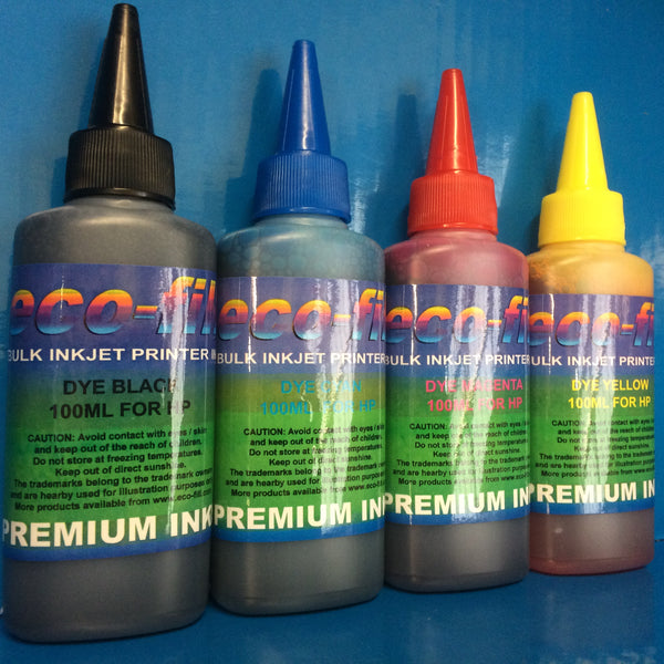 4X100ML ECO-FILL DYE REFILL INK FOR HP PRINTERS NON OEM