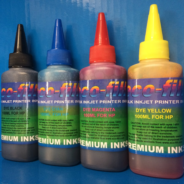 4X100ML ECO-FILL DYE REFILL INK FOR HP PRINTERS NON OEM