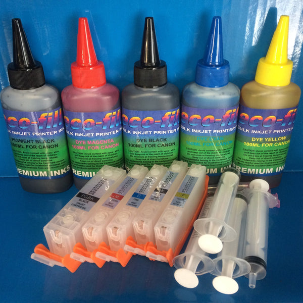 ECOFILL Pigment/Dye Ink REFILLABLE CARTRIDGES Replace Canon PGI-570 CLI-571 BK/C/M/Y