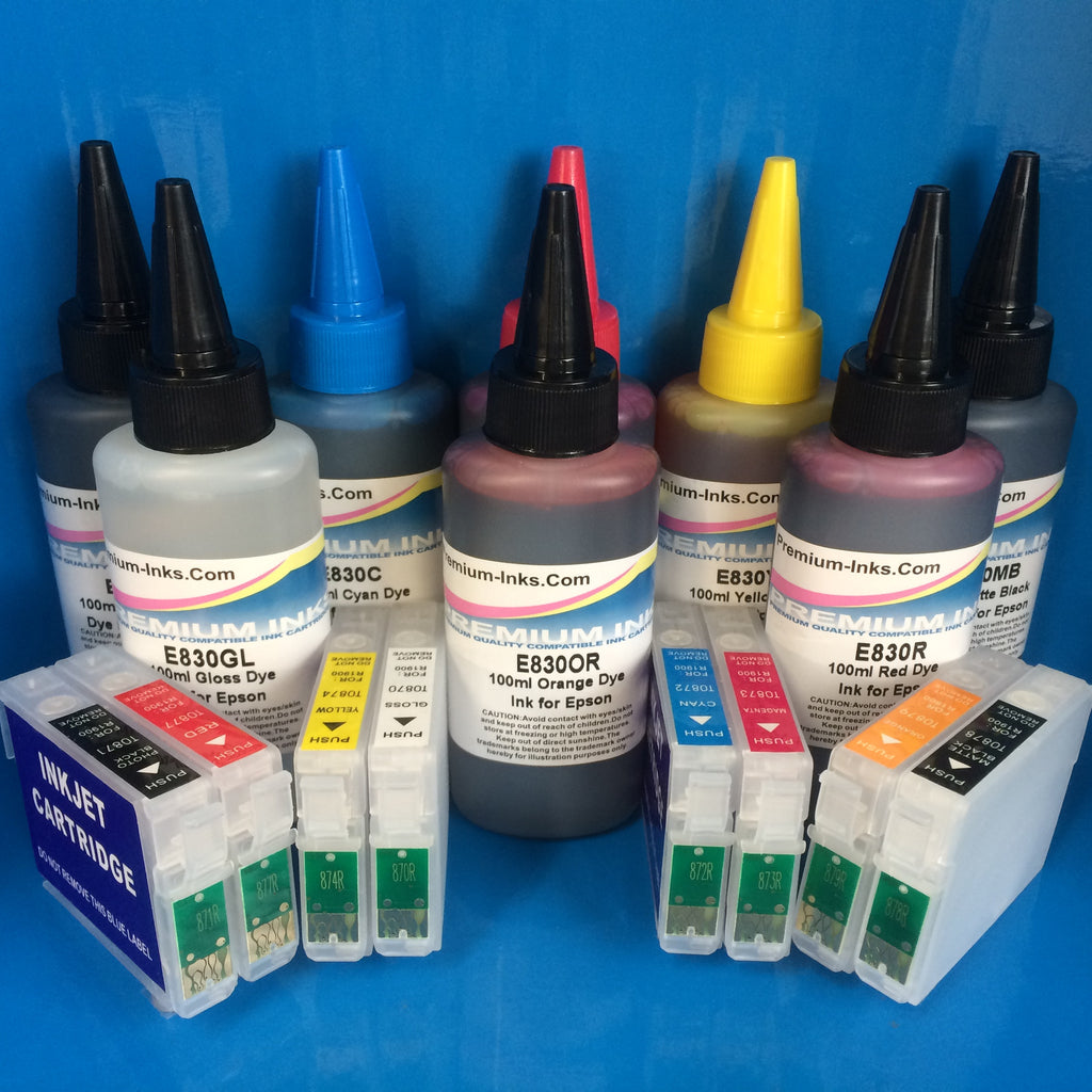 R1900 REFILLABLE CARTRIDGES + 8X100ML DYE REFILL INK